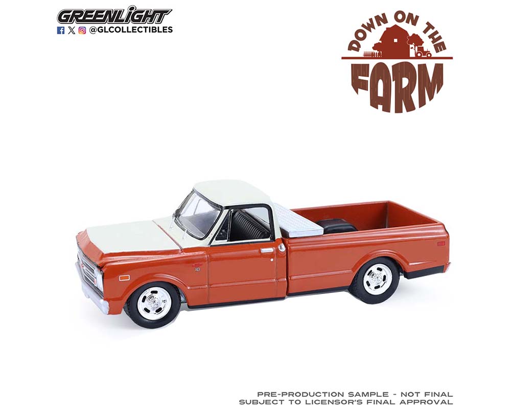 Greenlight 1:64 Down On The Farm Series 11 – 1968 Chevrolet C-10 Pickup Truck w/ Toolbox – Red / Cream Two-tone
