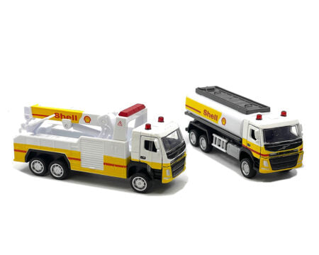 CCA 1:64 Shell Gas Station Playset with Volvo Oil Tanker & Volvo Tow Truck (9.75″ L x 5.5″ W x 5.5″ H