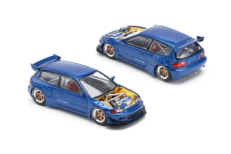 PopRace 1:64 Pandem Civic EG6 Metallic Blue with Open Hood