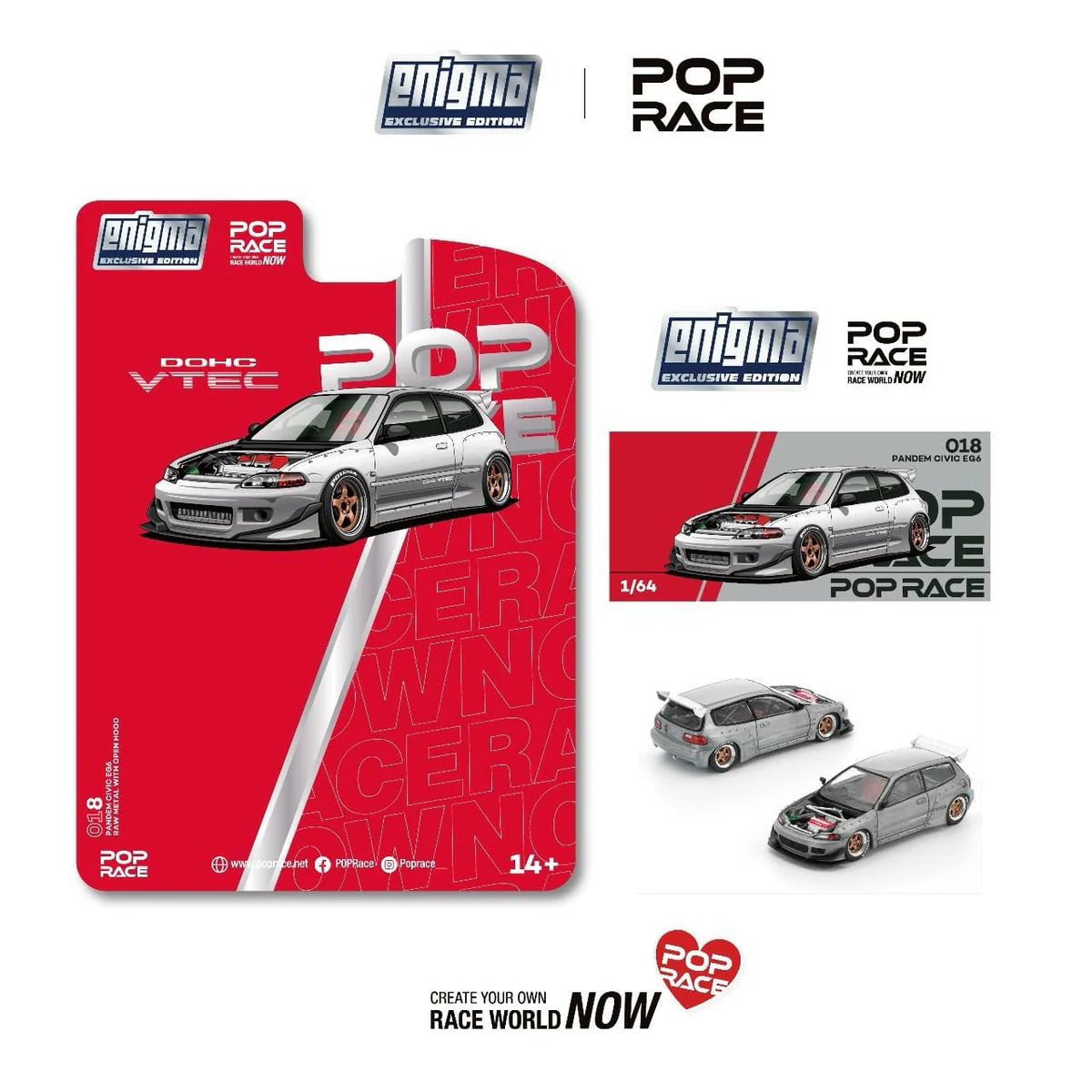 Pop Race – 1:64 Enigma Pandem Civic EG6 V1.5 – Raw Metal