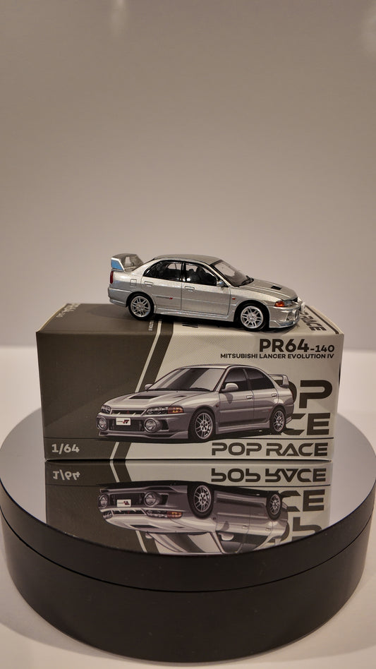 PopRace 1:64 MITSUBISHI LANCER EVOLUTION IV – STEEL SILVER