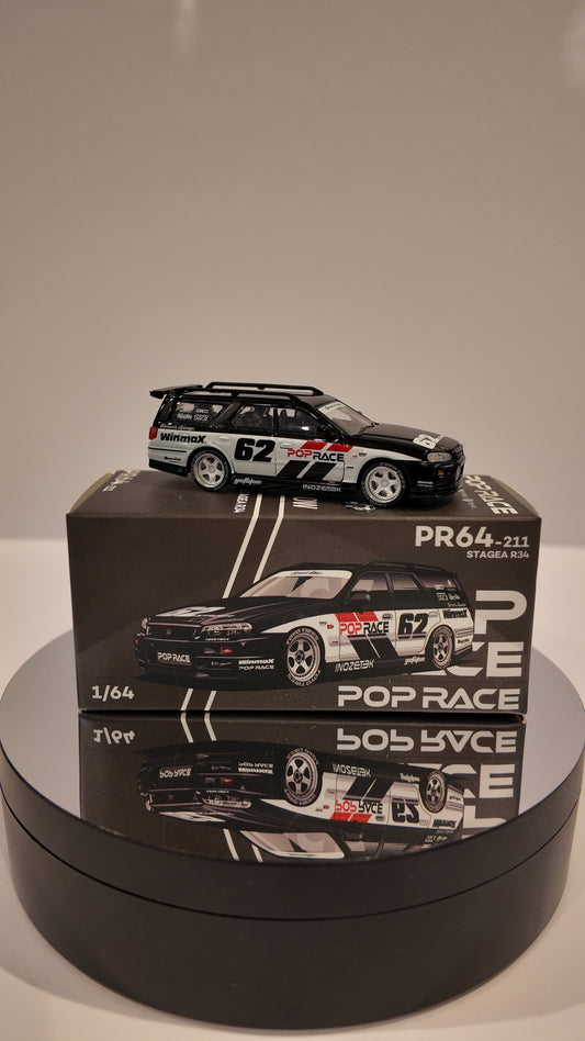 PopRace 1:64 Nissan Stagea Simon’s Garage #62 – Black