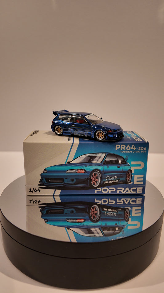 PopRace 1:64 Pandem Civic EG6 – Blue Chrome