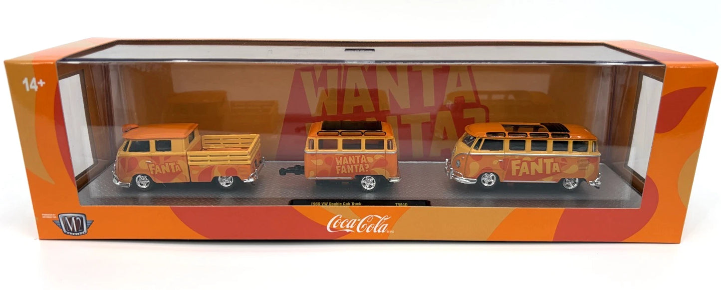 M2 Machines 1960 VW Double Cab Truck with 1960 VW 15-Window Bus – Fanta