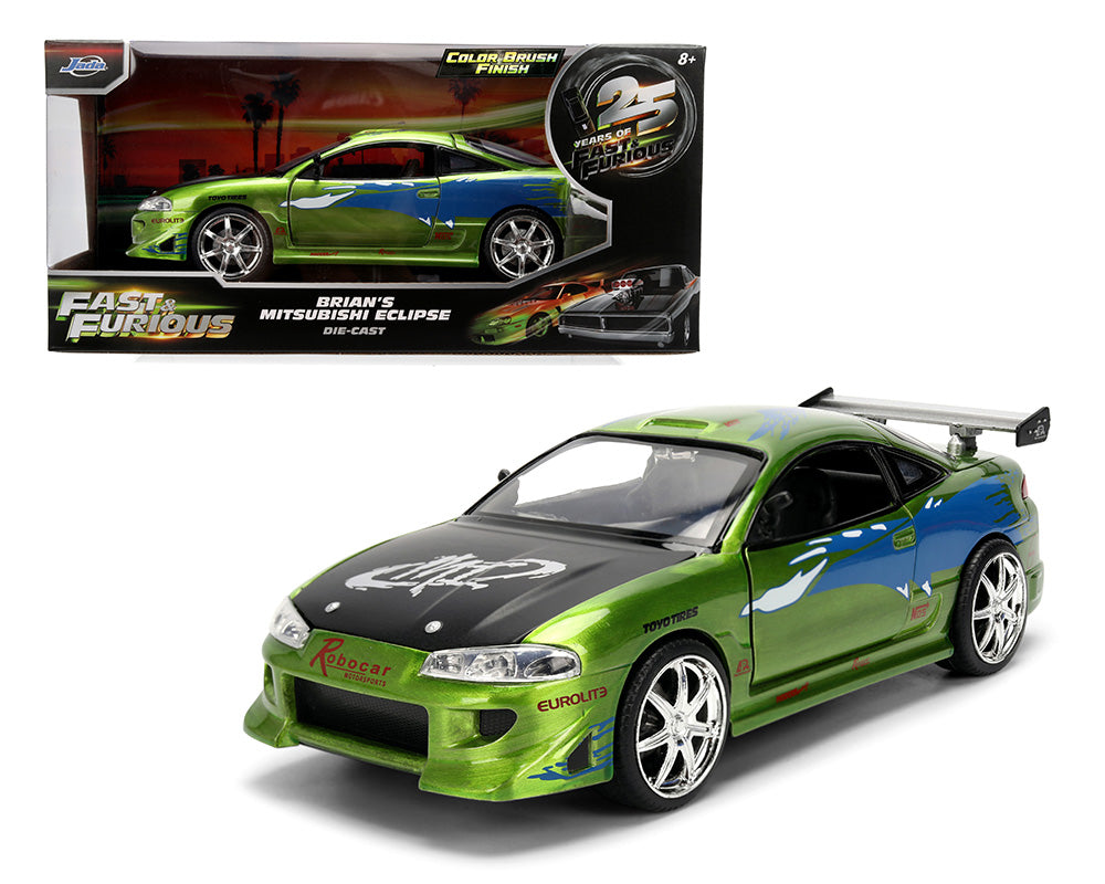 (Jada) Brian’s Mitsubishi Eclipse – Green Color Brush Finish – Fast & Furious 25 Year Anniversary 1:24 Scale diecast