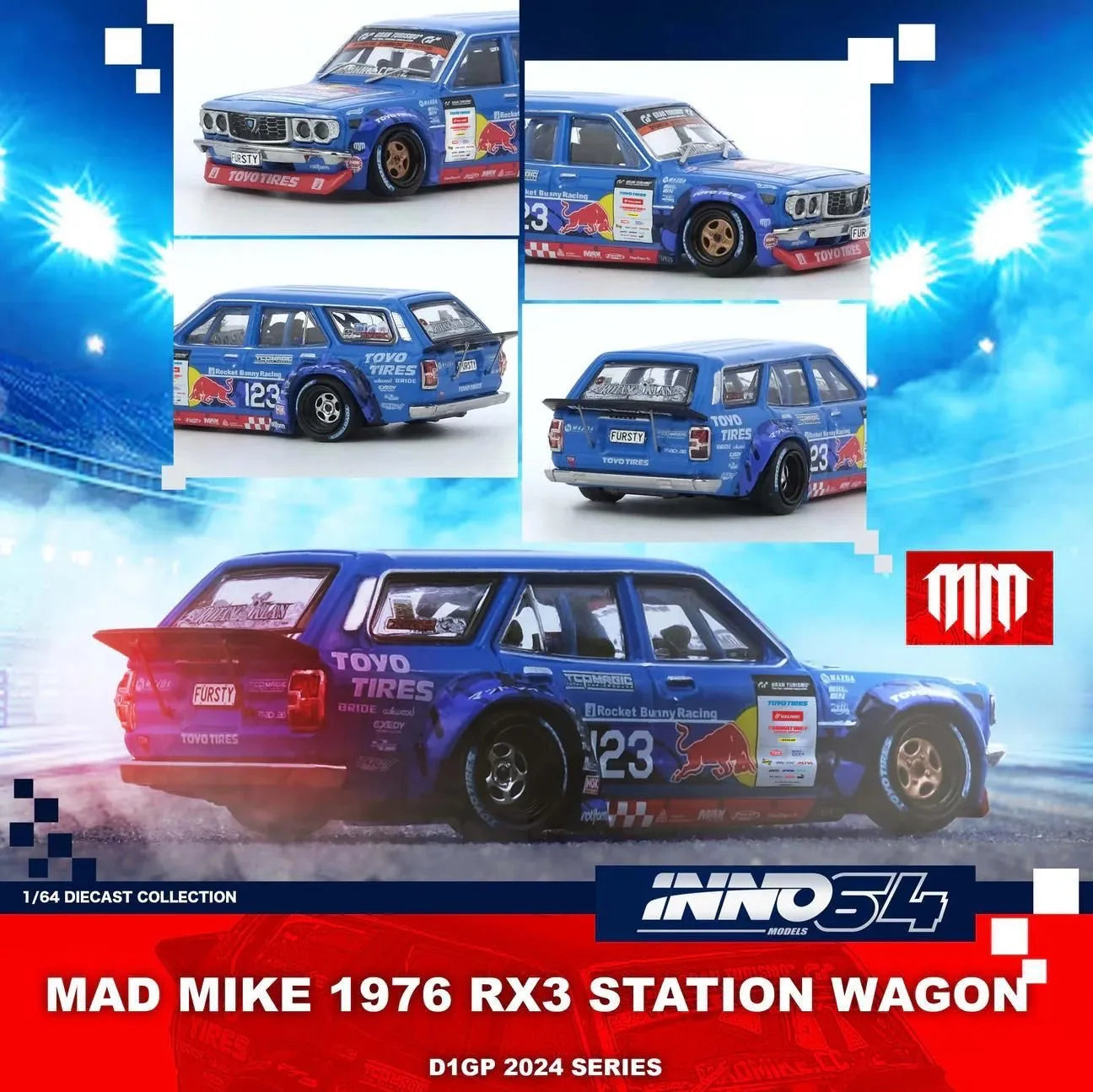 INNO64 1:64 MAD MIKE 1976 MAZDA RX3 Station Wagon D1GP Series 2024