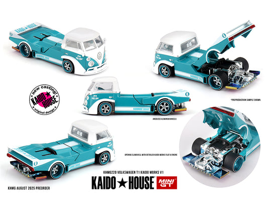 Kaido House x Mini GT 1:64 Volkswagen T1 KAIDO WORKS V1 – Turquoise/White
