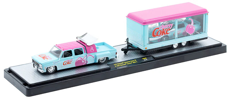 M2 Machines 1973 Chevrolet Cheyenne Super 30 with 1985 Chevrolet Camaro IROC-Z – Cherry Coke