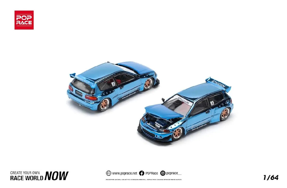 PopRace 1:64 Pandem Civic EG6 – Blue Chrome
