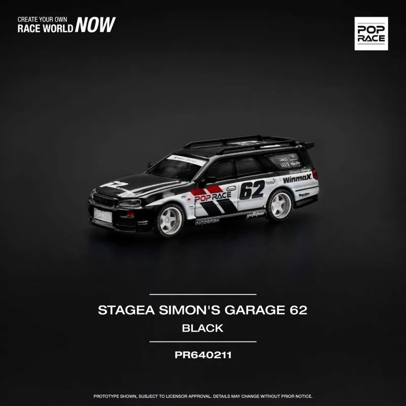 PopRace 1:64 Nissan Stagea Simon’s Garage #62 – Black