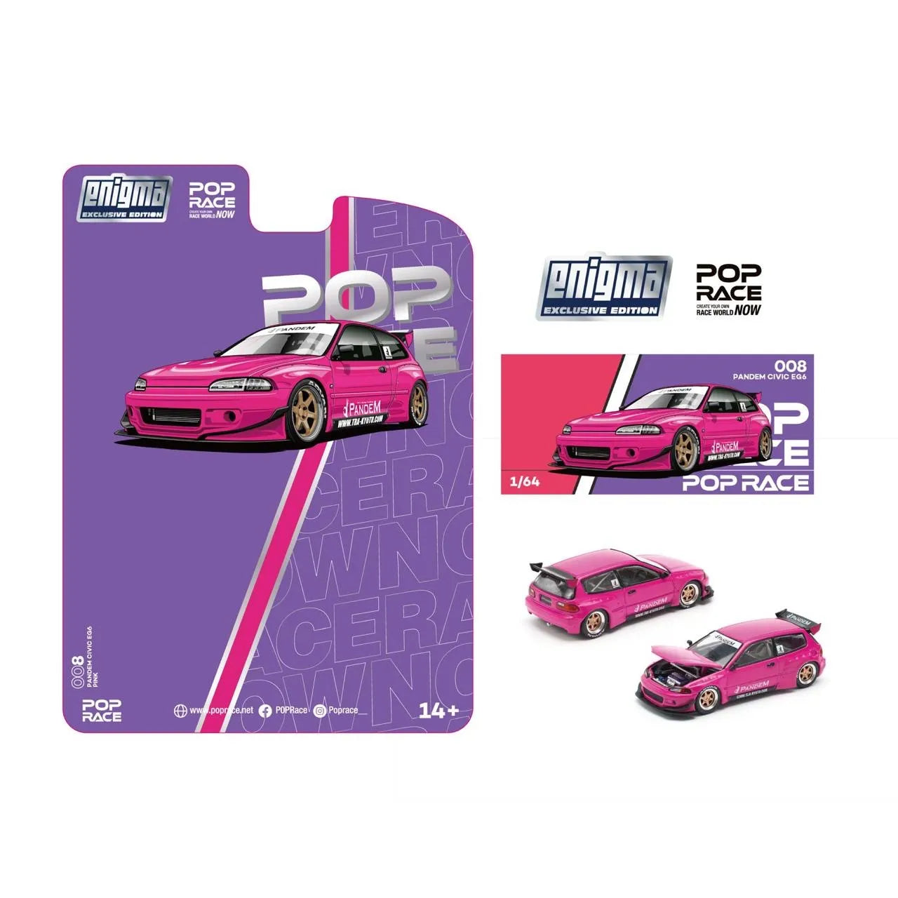 PopRace 1:64 Pandem Civic EG6 Pink