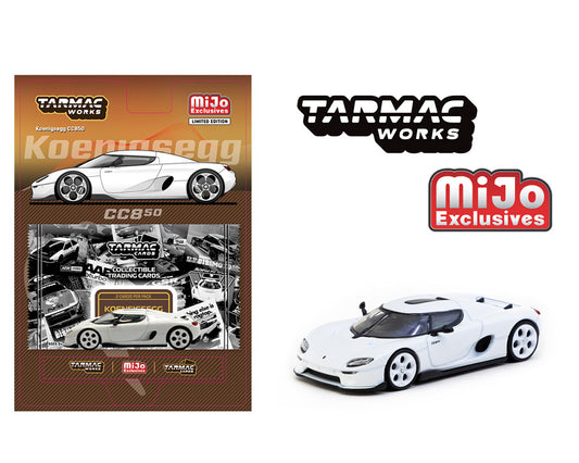 Tarmac Works 1:64 Koenigsegg CC850 With Trading Cards Pack – White – Global64 – MiJo Exclusives Limited Edition