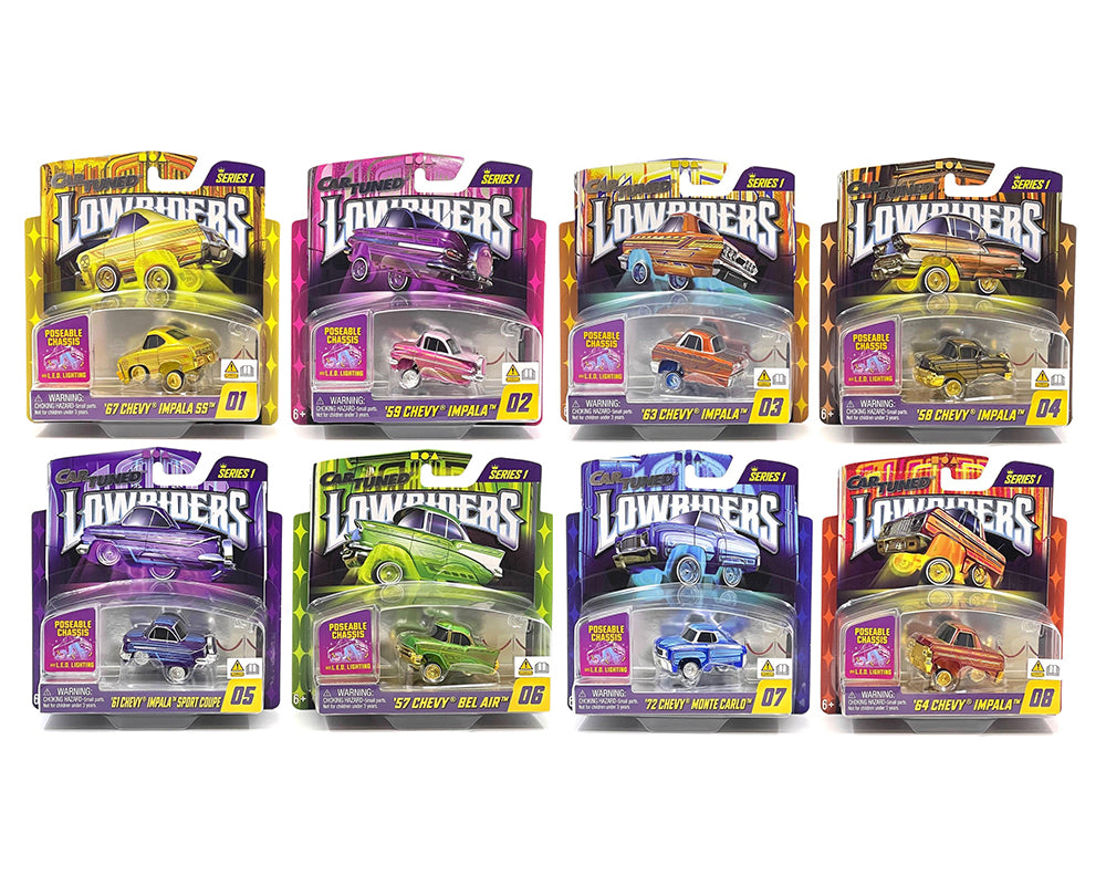 CarTuned 1:64 Lowriders SHOW GLOW Series 1 Assortment of 8 Styles 2025 – L.E.D. Light Up Chassis